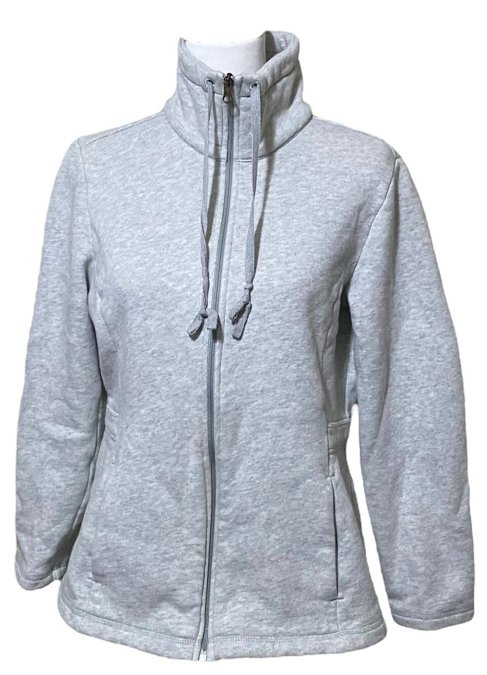 T BY TALBOTS Women Sweatshirt Zip Front Size M Mock Neck Pockets Gray FLAW